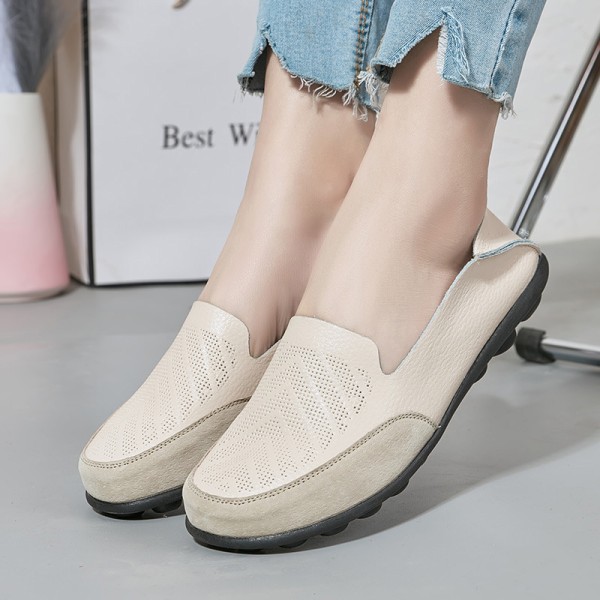 Dam Loafers Slip On Flats Halkfri Walking Comfort Casual Shoe Beige 38