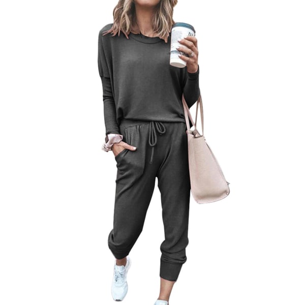Naisten set pitkähihaiset topit+housut, housut, kotivaatteet Black,S
