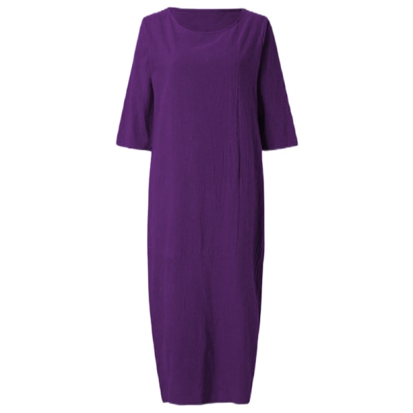 Kvinnor Enfärgad midiklänning Vanlig lös halvärmad klänningar Purple 3XL