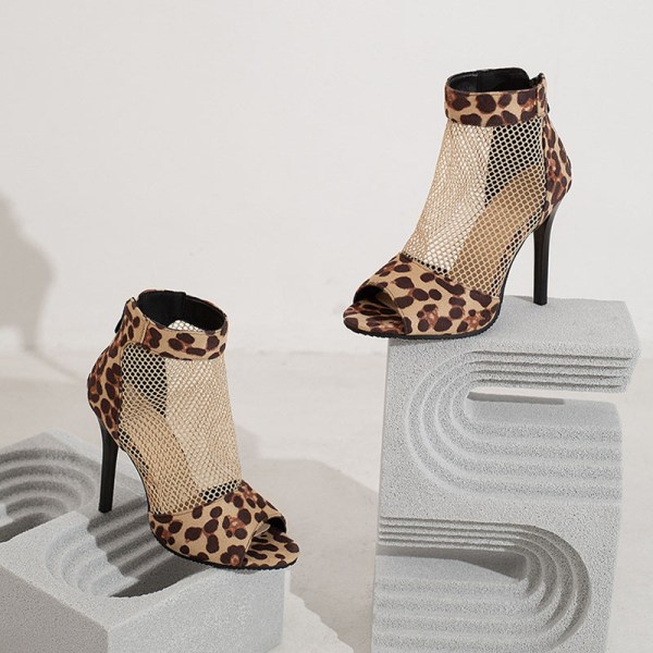 Naisten selkä vetoketjulla korkokengät sandaalipumput Kengät hengittävä mesh Leopard Print 42