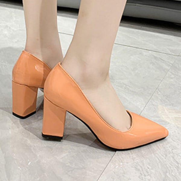 Dame anti-slip spidstå kjole sko Casual Fashion hæle Orange-2 37