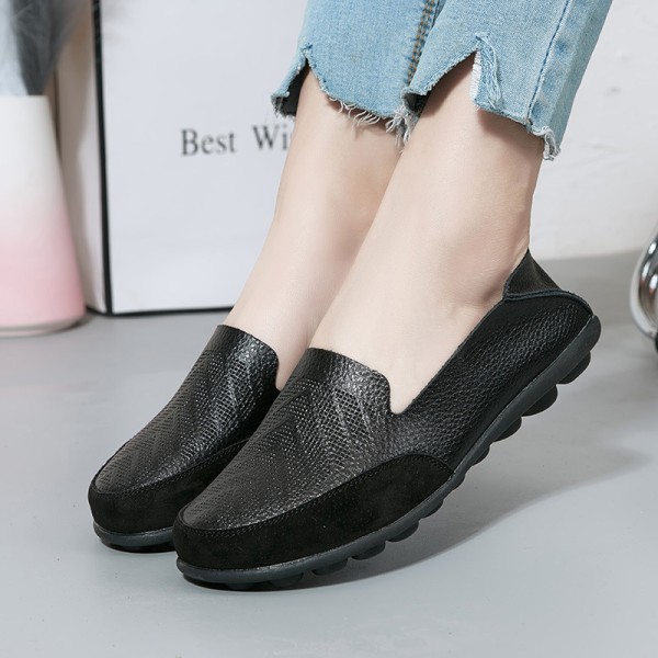 Dam Loafers Slip On Flats Halkfri Walking Comfort Casual Shoe Svart 39