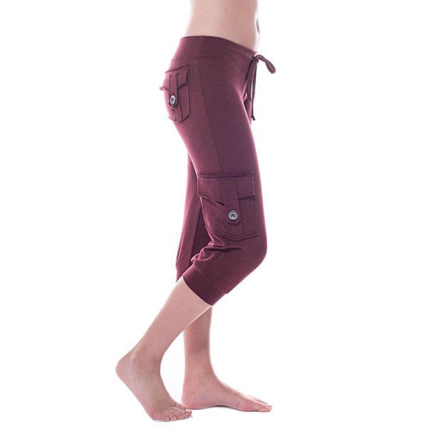 Kvinder Sport Yoga Pant Leggings Pocket High Waist Bukser Red wine,3XL