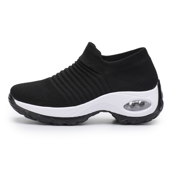 Damesko Air Cushion Åndbare Sneakers Løbesko Black White,38