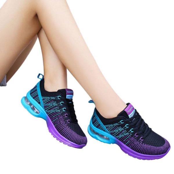 Luftkuddesneakers för damer, löpande sportskor som andas Black Purple,39