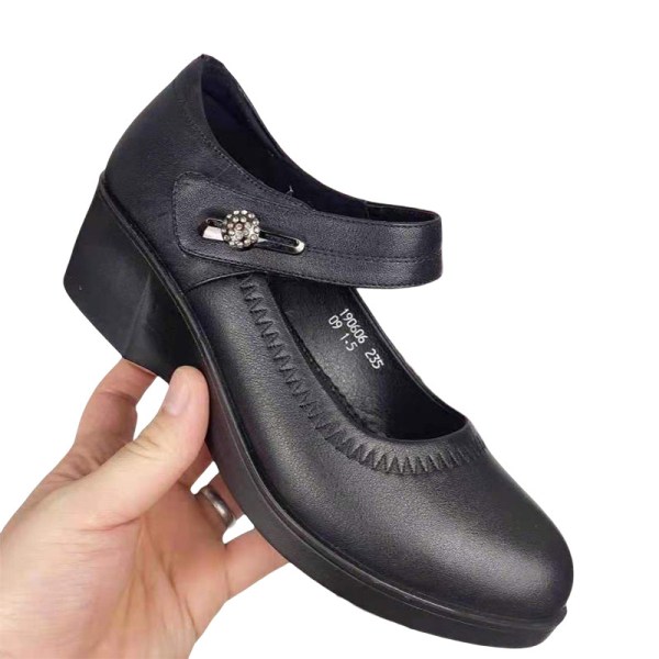 Naisten paksut keskikorkoiset kiilapumput casual kengät, säädettävä pitsi Black 36