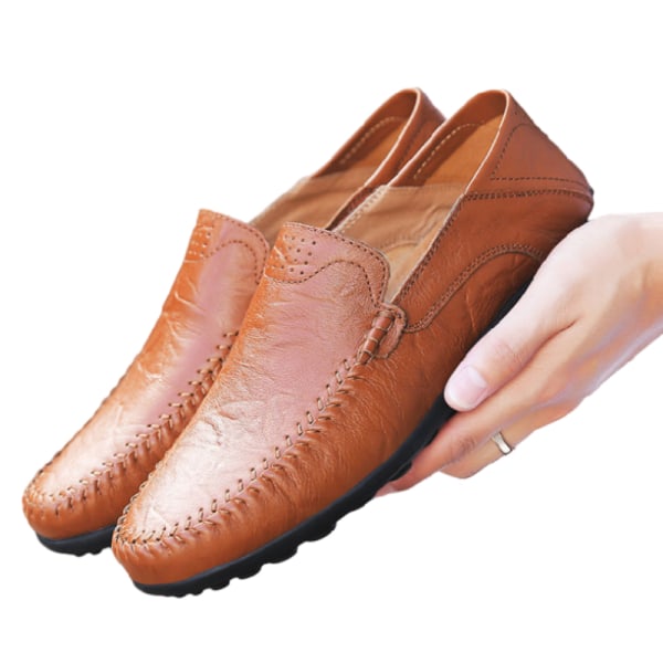Herre britiske klassiske loafers Slip On imiteret læder business sko Brun 39