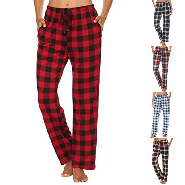 Dame plaid elastiske pyjamasbukser Casual Baggy Loungewear claret S