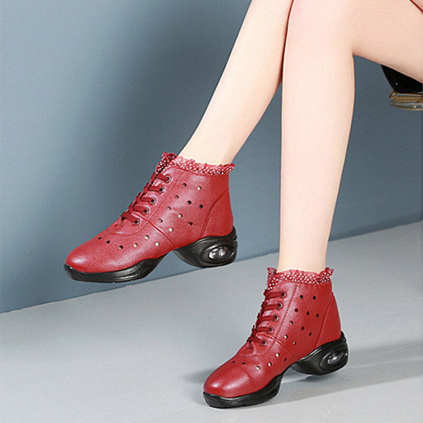 Komfort jazzsko til kvinder atletisk skridsikker sko dansesneaker Röd-1 35
