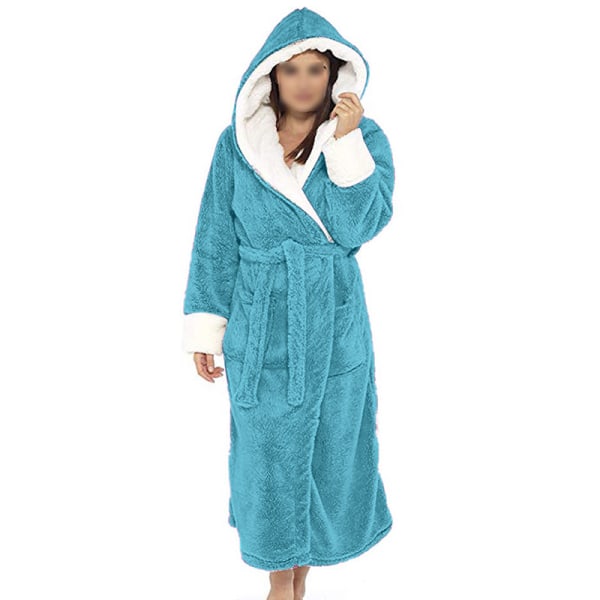Langærmet fuzzy plys badekåbe til kvinder med bælte i fleece Blå S