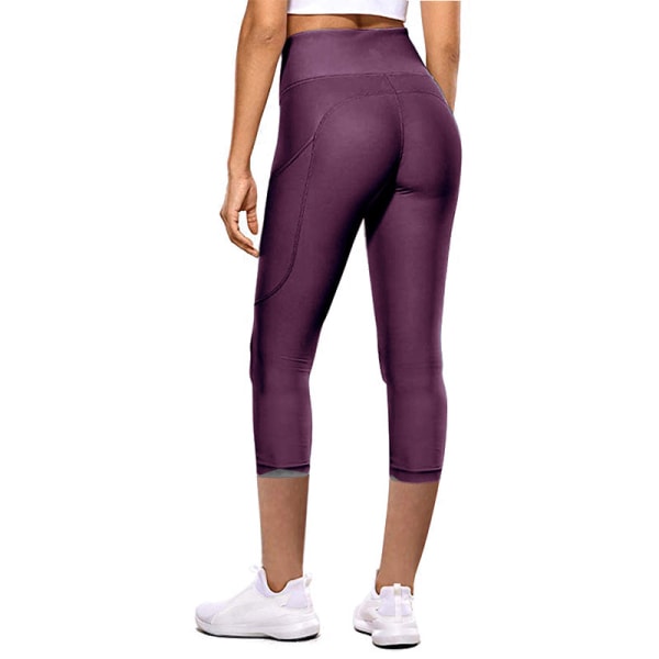 Naisten joogahousut, korkea vyötärö, leikatut leggingsit , fitness purple,M