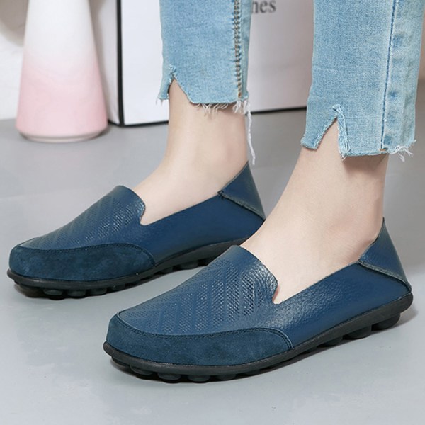 Dam Loafers Slip On Flats Halkfri Walking Comfort Casual Shoe Blå 42