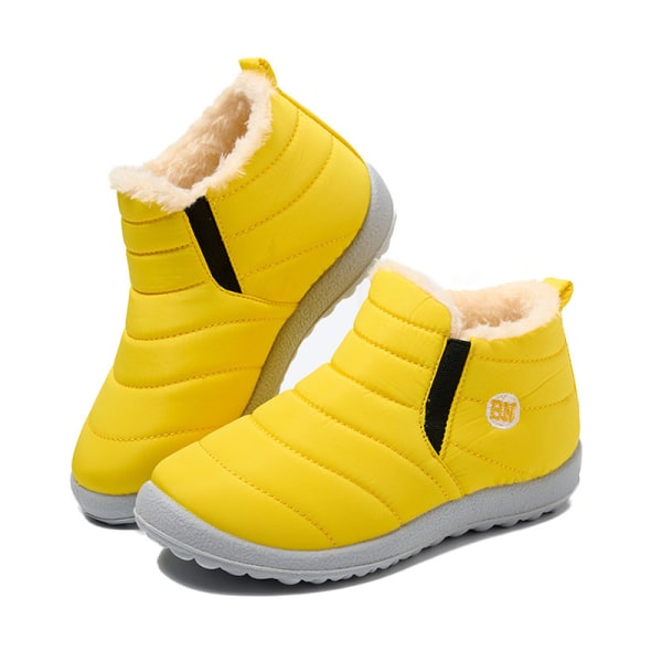 Børne vinter PU læder vandtætte mode snestøvler Gul 26