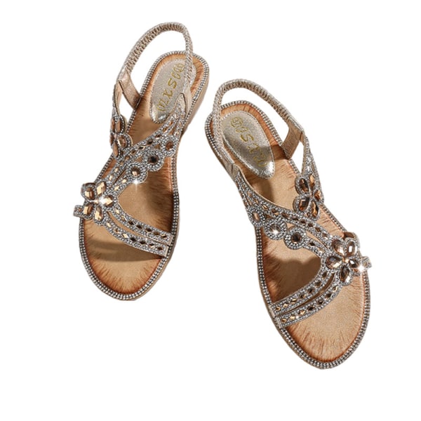 Kristallskor för kvinnor Mode Platta Sandaler Rhinestone Slip-in Golden,37
