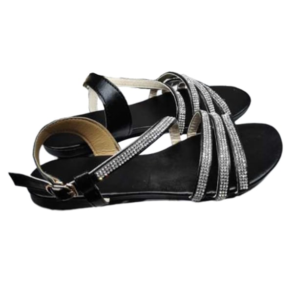 Damesandaler Ankelstrop Spænde Peep Toe Summer Beach Flat Svart 41