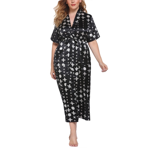 Kvinders morgenkåbe natkjole hjemmetøj Nattøj Pyjamas black2,4XL