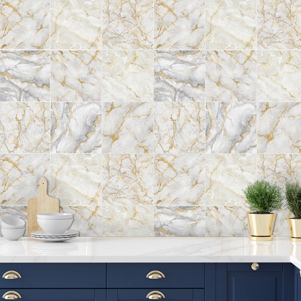 10 stk mosaik vægfliser klistermærke Badeværelse Køkken Hjem Decal Indretning White and Gold Marble 20x20cm(8x8")