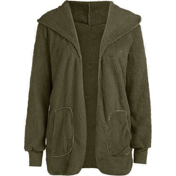 Warm Teddy Bear Fluffy Coat Dam Hooded Fleece Jacka Militärgrön 5XL