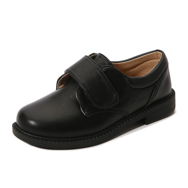 Boy Pu Læder Loafers Pure Color Low Heels Oxford Uniform Flats Svart-1 34