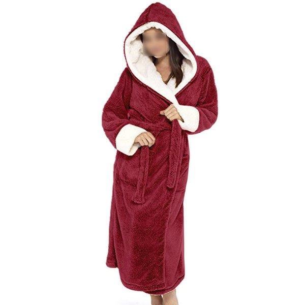Langærmet fuzzy plys badekåbe til kvinder med bælte i fleece Röd M