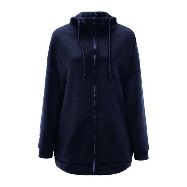 Dame almindelig hættetrøje Langærmet Loose Coat Sweatshirtjakke Mörkblå XL