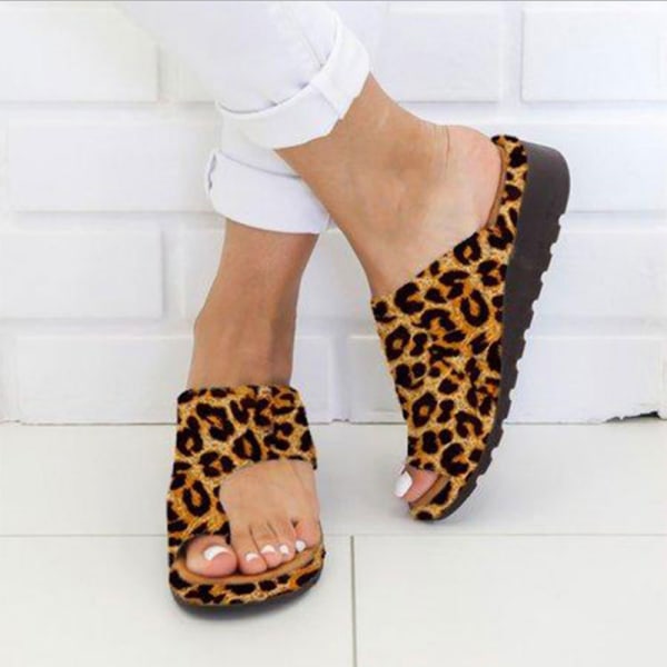 Comfy Platform Sandaler til kvinder Casual Slipper Anti-Slip udendørs Leopardmönster 36