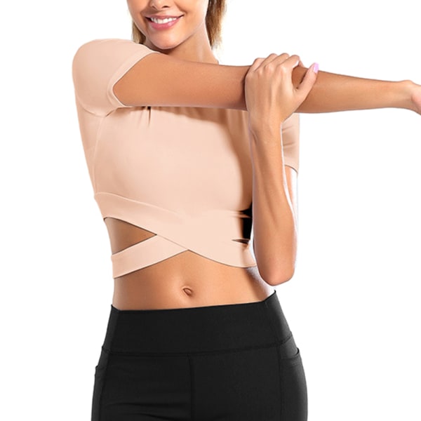 Kvinder Sport Yoga Crop Tops Kortærmede Running Fitness T-shirts Pink,S