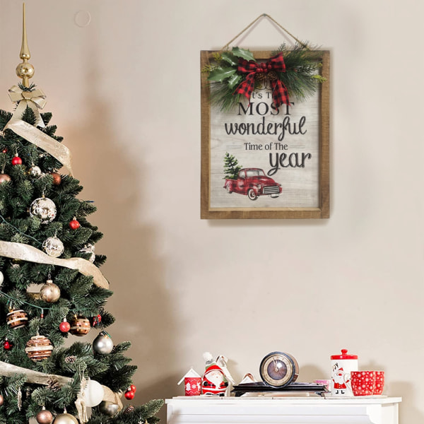 Joulunpunainen kuorma-auto Poista koristeet tervetuliaiskyltin riippuvat plakit Vit 33x42.69x3.9cm