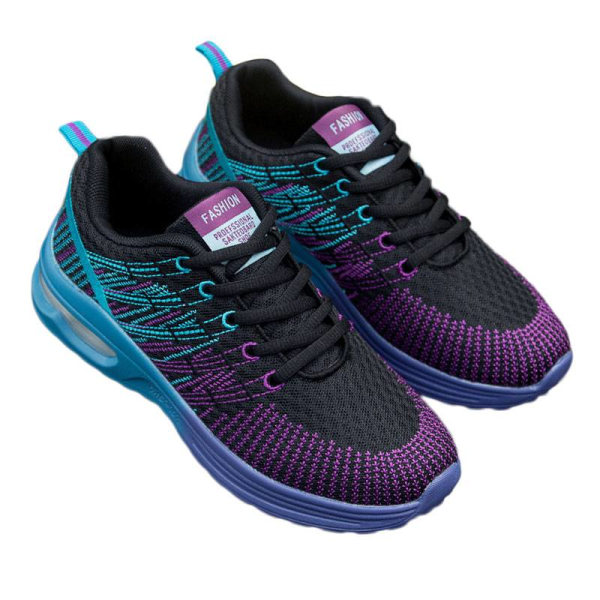 Luftkuddesneakers för damer, löpande sportskor som andas Black Purple,37