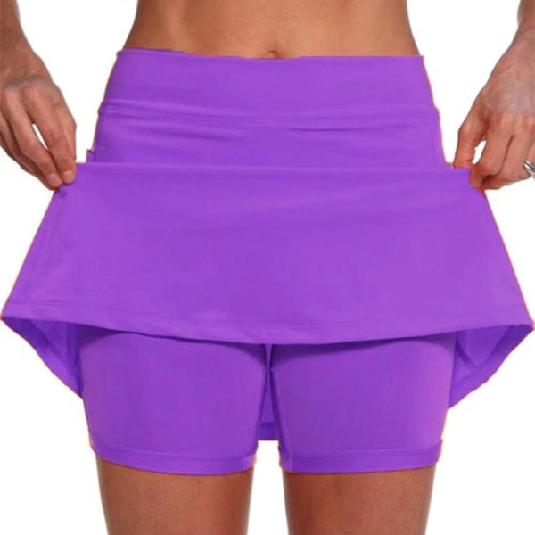 Kvinnor High Waist Yoga Shorts A-line kjol Sport Shorts Purple XL