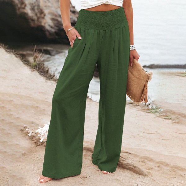 Naisten housut casual , löysä kesälomaranta päivittäinen asu Dark Green XL