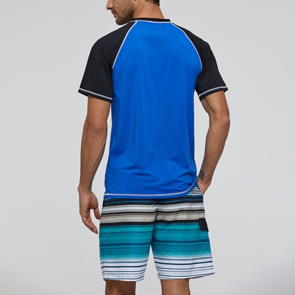 Kortærmet skjorte til mænd Dykning Surfing Badetøj UV-beskyttelse Top Blue,XXL