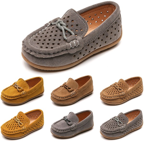 Boys Bownot Mocka Upper Boat Shoes Soft Hollow Out Mockasiner Gul-2 25