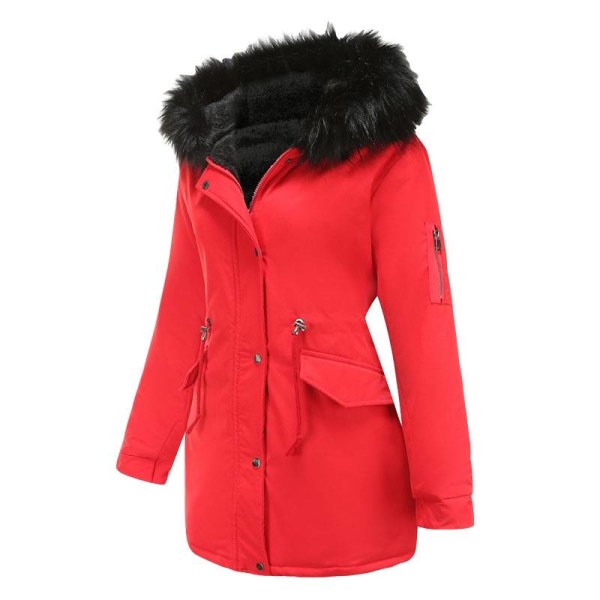 Damrock Ytterkläder Pälsfodrad Trench Hooded Parka Vintervärmare Red L