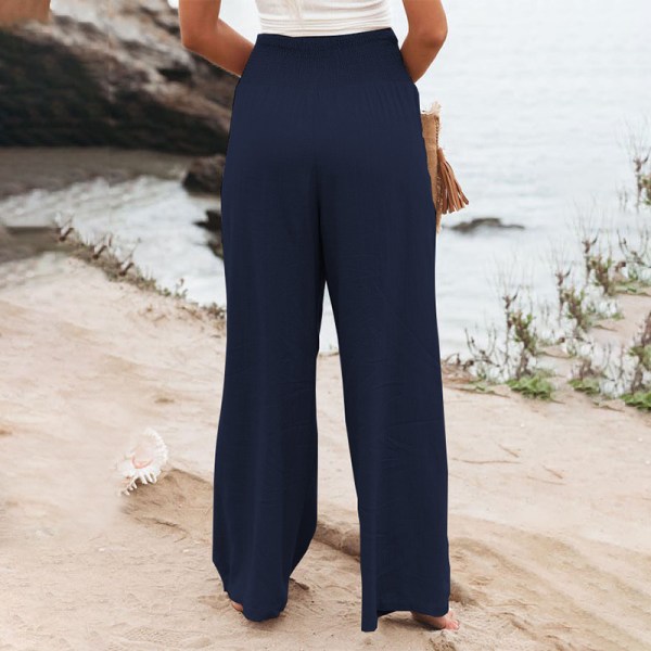 Naisten housut casual , löysä kesälomaranta päivittäinen asu Navy Blue L