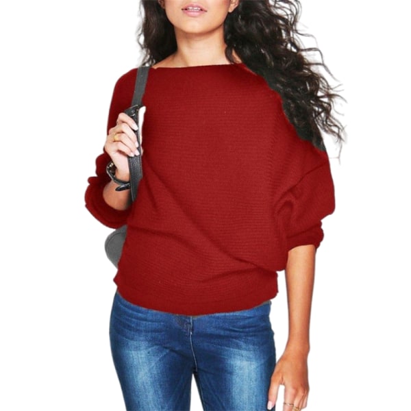 Dame Pullover Vinter Sweater Strikket Løs Pullover Red S