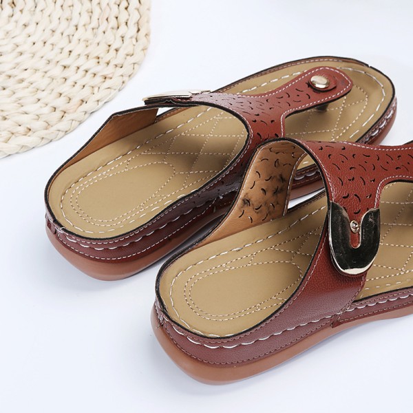 Kvinnor Tofflor Open Toe Flip Wedge Sandal Plattform Slingback Brown 37
