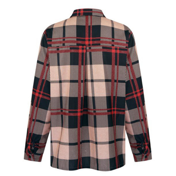 Herre plaid langærmede skjorter Casual Lapel Streetwear frakke Röd 4XL