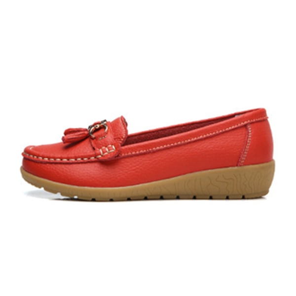 Damer Rund Toe Flats Skor Loafers Mockasiner Tofs sjuksköterska Red 41