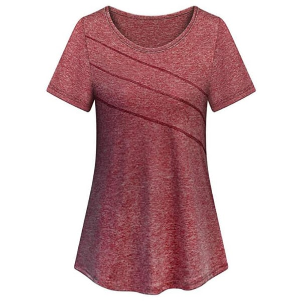Ensfarget t-skjorte for damer treningstopper, tørr pustende yogabluse Red L