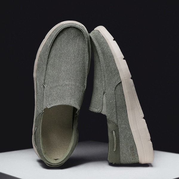 Mænd Slip On Sneakers Komfortable Canvas Flats Casual Sko Grön 45