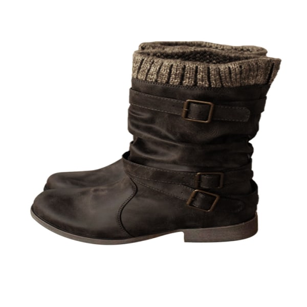 Moderigtige kalvstøvler til kvinder med rund tå afslappet sko Black,37