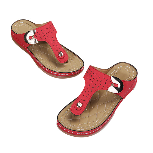 Kvinnor Tofflor Open Toe Flip Wedge Sandal Plattform Slingback Red 38