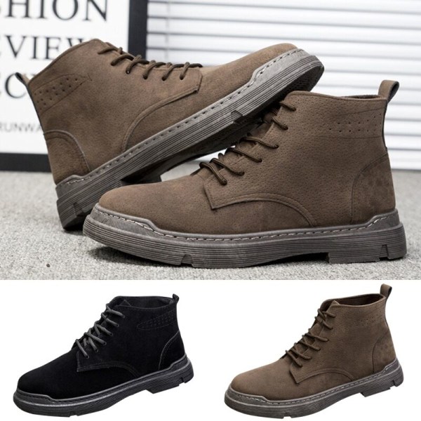 Män Casual Shoes Comfort High Top Ankel Boot Walking Fashion Brun 44