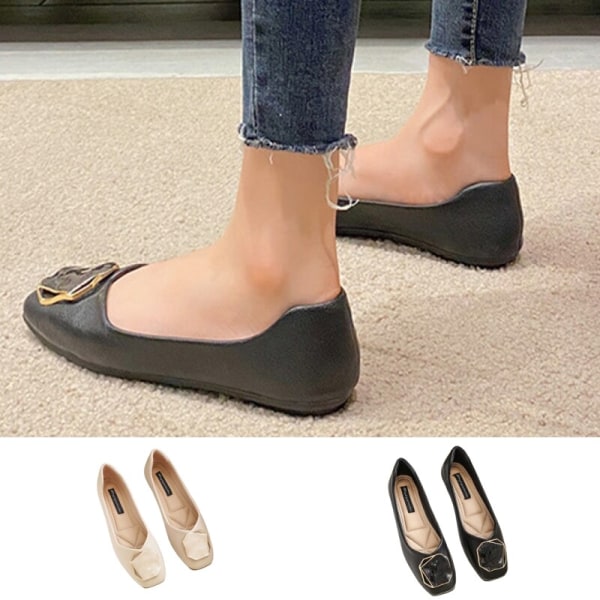 Dam Komfort Platta Skor Square Toe Anti-slip Dress Shoe Svart 39