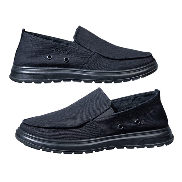 Herre Slip On Flats Casual Canvas Sko Komfortable sneakers Svart-1 45
