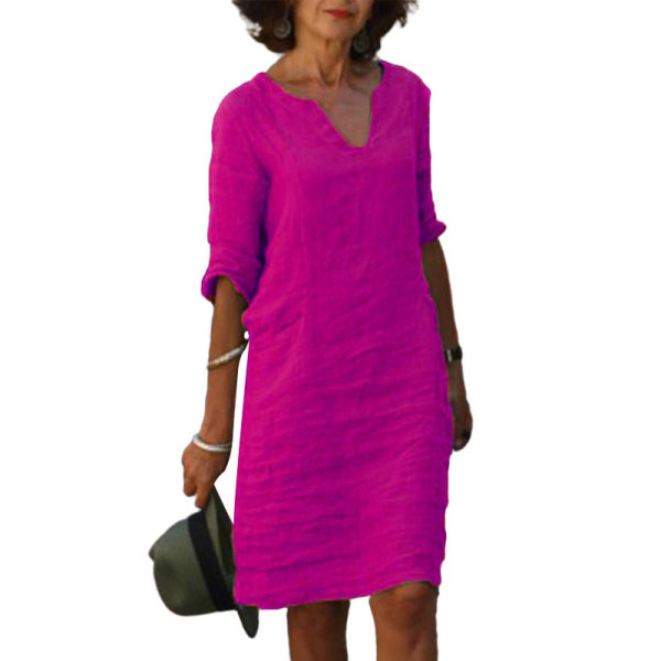 Dam V-hals tunika midiklänning 3/4 ärm T-shirt klänningar Purple 3XL