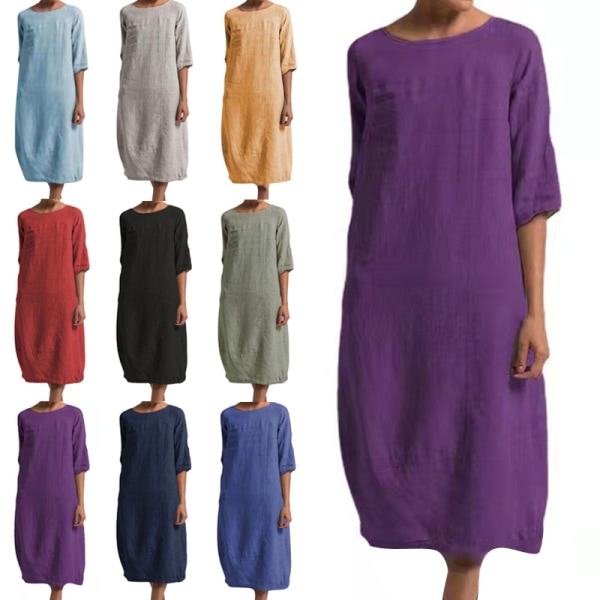 Kvinnor Enfärgad midiklänning Vanlig lös halvärmad klänningar Red 5XL