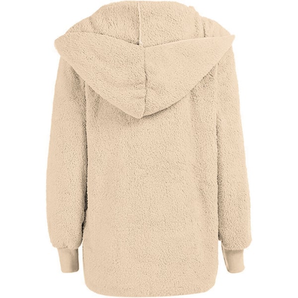 Warm Teddy Bear Fluffy Coat Dam Hooded Fleece Jacka Beige L