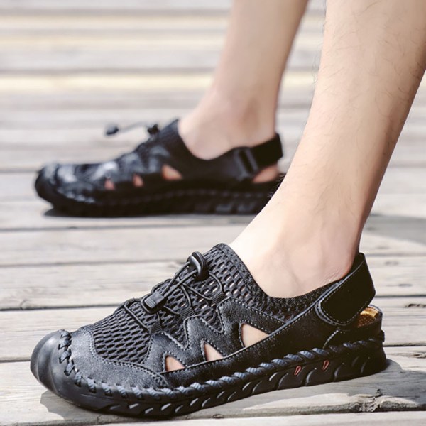 Miesten pyöreäkärkiset sandaalit hengittävät casual kengät rantakengät Black,41